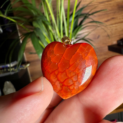 Snakeskin Agate Heart Pendant with 18ct Gold Hoop