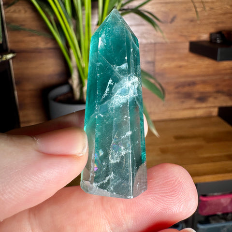 Rare Blue Fluorite Point with Rainbows – 38.2g