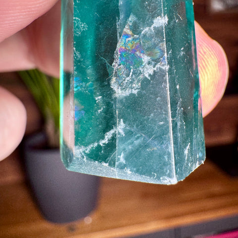 Rare Blue Fluorite Point with Rainbows – 38.2g
