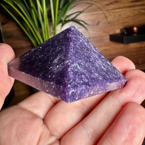 Deep Purple Lepidolite Pyramid: Tranquil Focus – 164g / 6cm Base - Crystals & Reiki
