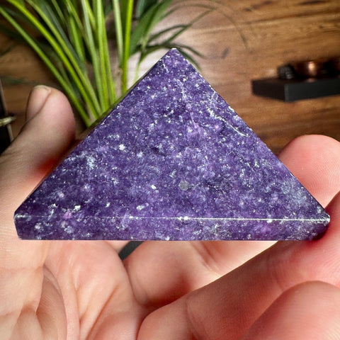 Deep Purple Lepidolite Pyramid: Tranquil Focus – 164g / 6cm Base - Crystals & Reiki