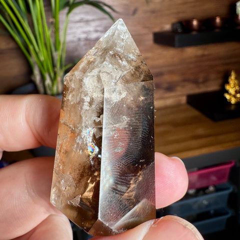 Smoky Quartz Point with Rainbows: Transformation and Protection – 5.5cm / 63.9g - Crystals & Reiki