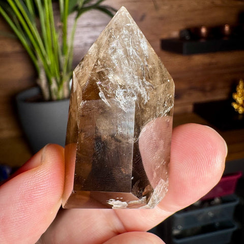 Smoky Quartz Point with Rainbows: Transformation and Protection – 5.5cm / 63.9g - Crystals & Reiki