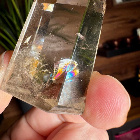 Smoky Quartz Point with Rainbows: Stress Management and Upliftment – 5.5cm / 49.8g - Crystals & Reiki