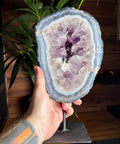 Amethyst Slice with Rainbows & Calcite on Stand | 3.2kg Masterpiece - Crystals & Reiki