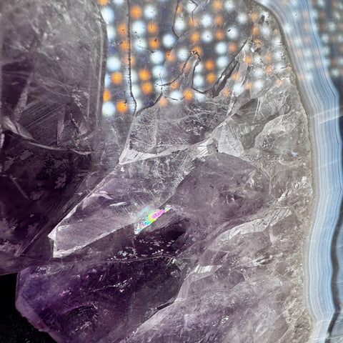Amethyst Slice with Rainbows & Calcite on Stand | 3.2kg Masterpiece - Crystals & Reiki