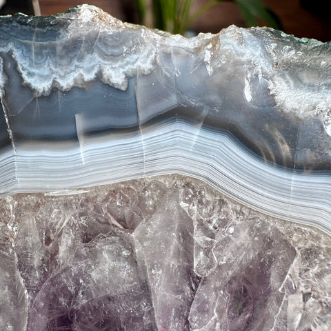 Amethyst Slice with Rainbows & Calcite on Stand | 3.2kg Masterpiece - Crystals & Reiki
