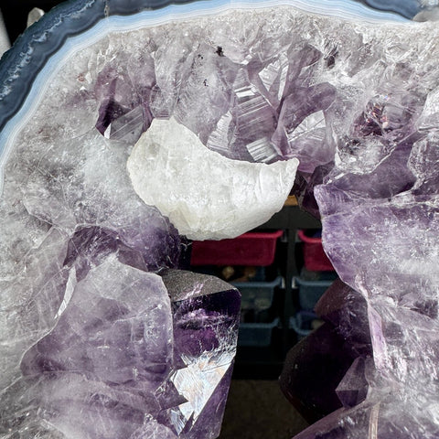 Amethyst Portal with Rainbows & Calcite on Stand | 4.25kg Monumental Specimen - Crystals & Reiki
