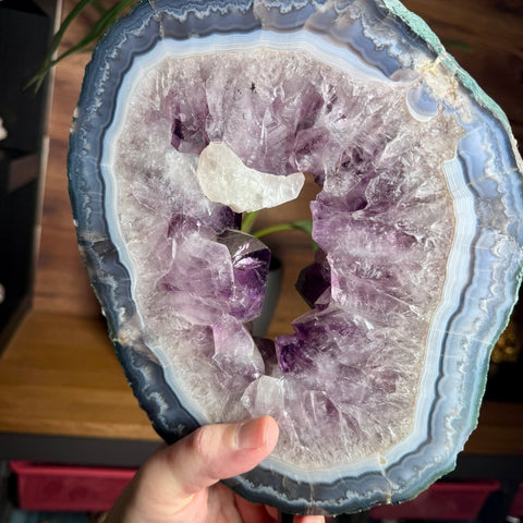 Amethyst Portal with Rainbows & Calcite on Stand | 4.25kg Monumental Specimen - Crystals & Reiki