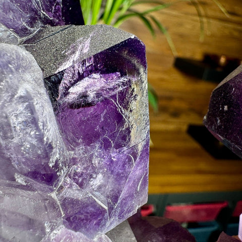 Amethyst Portal with Rainbows & Calcite on Stand | 4.25kg Monumental Specimen - Crystals & Reiki