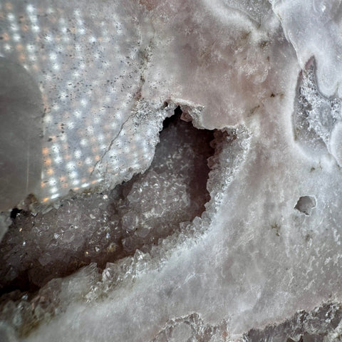 Pink Amethyst Druzy Slice with Portals on Stand | 2.56kg Nurturing Light - Crystals & Reiki