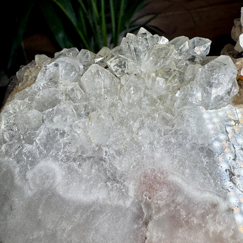 Pink Amethyst Druzy Slice with Portals on Stand | 2.56kg Nurturing Light - Crystals & Reiki