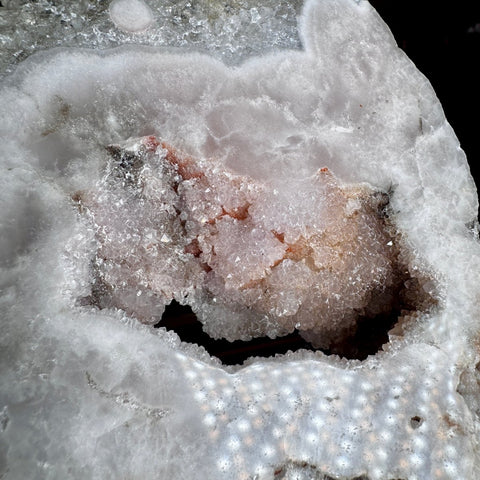 Pink Amethyst Druzy Slice with Portals on Stand | 2.56kg Nurturing Light - Crystals & Reiki