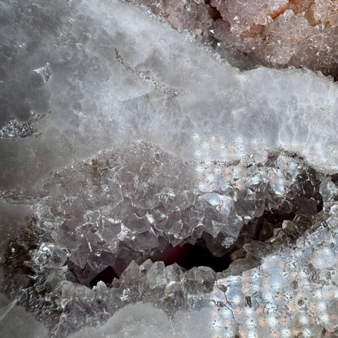 Pink Amethyst Druzy Slice with Portals on Stand | 2.56kg Nurturing Light - Crystals & Reiki