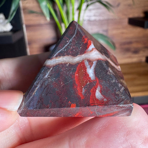 Hematite & Red Jasper (Jaspilite) Pyramid - Shield of Endurance & Grounded Clarity | 86g - Crystals & Reiki