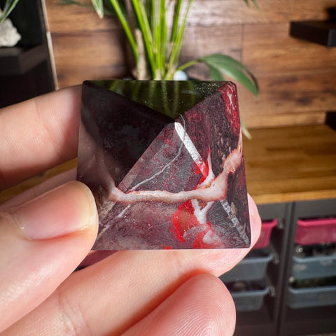 Hematite & Red Jasper (Jaspilite) Pyramid - Shield of Endurance & Grounded Clarity | 86g - Crystals & Reiki
