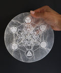 Large Selenite (Satin Spar) Round Charging Plate & Crystal Grid - 18cm - Crystals & Reiki