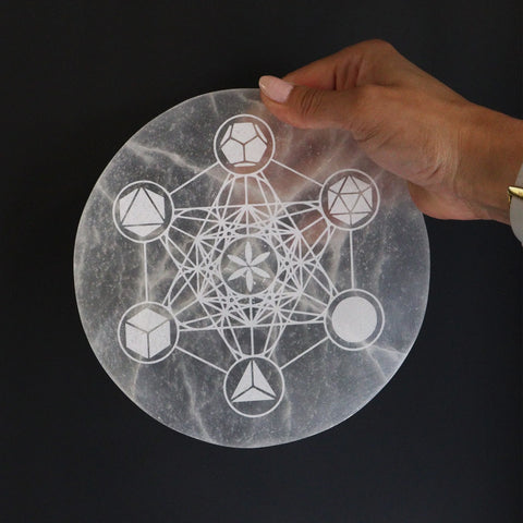 Large Selenite (Satin Spar) Round Charging Plate & Crystal Grid - 18cm - Crystals & Reiki