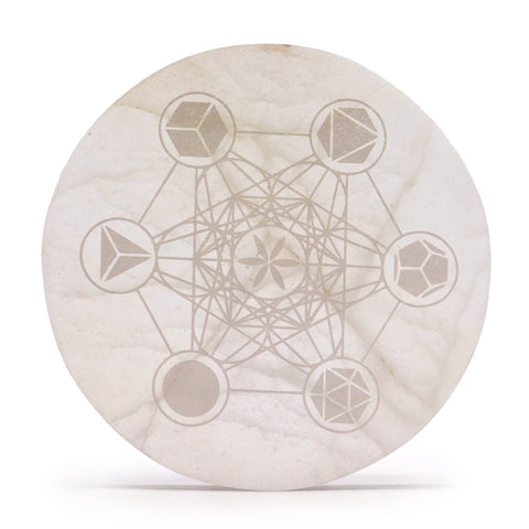 Large Selenite (Satin Spar) Round Charging Plate & Crystal Grid - 18cm - Crystals & Reiki