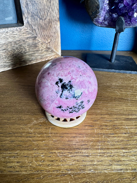 Peruvian Bubblegum Rhodonite Sphere Four - Healthy Relationships - Crystals & Reiki