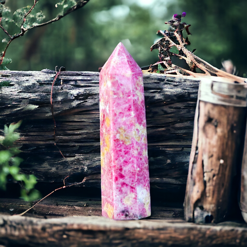 Deep Pink Rhodonite Tower - Exquisite Display - Crystals & Reiki