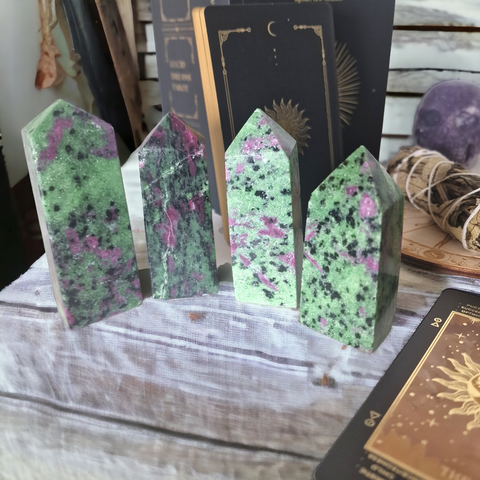 Ruby in Zoisite Obelisk Towers - Crystals & Reiki