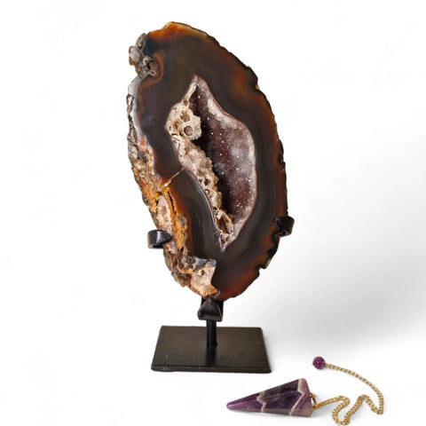 Agate Druzy Geode with Stand - Crystals & Reiki