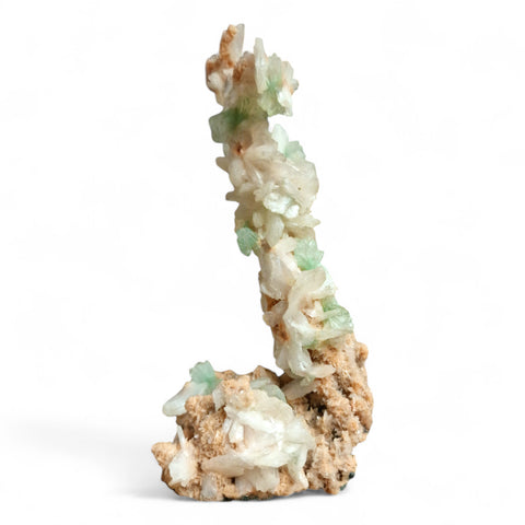 Green Apophyllite Flowers with Stilbite on Orange Heulandite