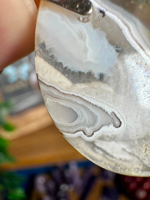 Plume Agate & Clear Amethyst Pendant 2 – Rare Orbicular Design - Crystals & Reiki