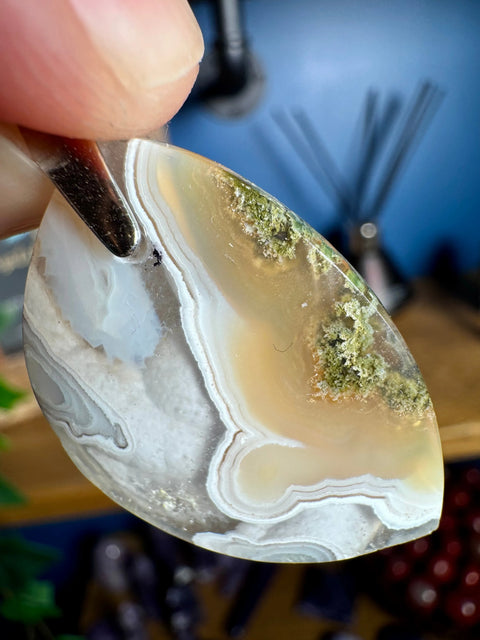 Plume Agate & Clear Amethyst Pendant 2 – Rare Orbicular Design - Crystals & Reiki