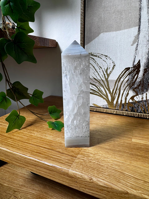 Quartz with Banded Agate Tower – Strength in Stillness – 344g - Crystals & Reiki