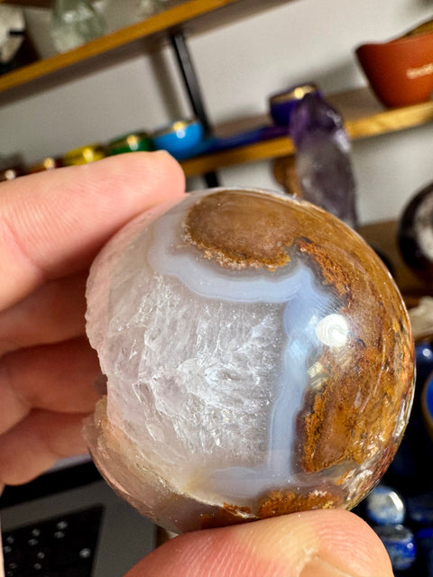 Rare Plume Agate With Amethyst Sphere - Natures Embrace - Crystals & Reiki