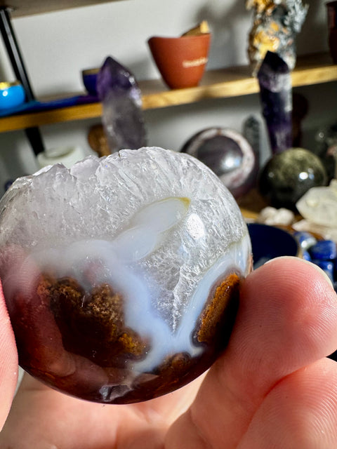 Rare Plume Agate With Amethyst Sphere - Natures Encapsulated - Crystals & Reiki