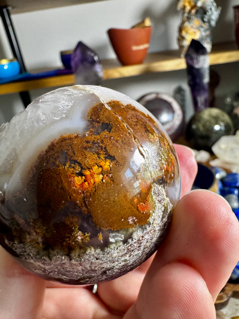 Rare Plume Agate With Amethyst Sphere - Natures Encapsulated - Crystals & Reiki