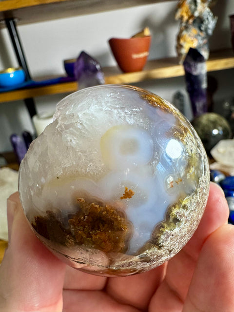 Rare Plume Agate With Amethyst Sphere - Natures Encapsulated - Crystals & Reiki