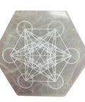 Selenite (Satin Spar) Hexagonal Charging Plate & Crystal Grid – 18cm - Crystals & Reiki