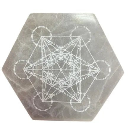 Selenite (Satin Spar) Hexagonal Charging Plate & Crystal Grid – 18cm - Crystals & Reiki