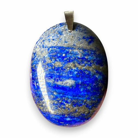 Blue and silver pendant on a white background