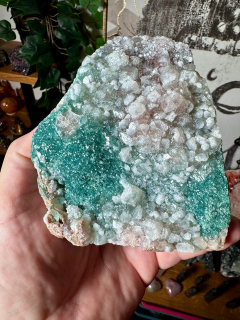 Super Rare Emerald Green Druzy Chalcedony & Calcite – Vibrant Heart Energy & Elemental Joy - Crystals & Reiki