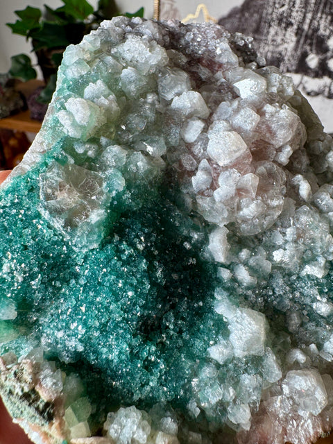Super Rare Emerald Green Druzy Chalcedony & Calcite – Vibrant Heart Energy & Elemental Joy - Crystals & Reiki