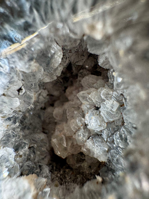 Warring States Agate Geode with Clear Druzy Quartz and Fiery Banding for Protection and Spiritual Awakening - Crystals & Reiki