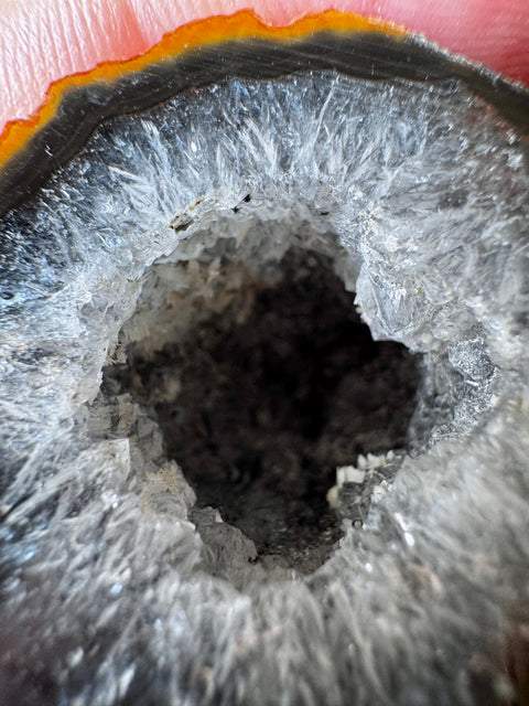 Warring States Agate Geode with Clear Druzy Quartz and Fiery Banding for Protection and Spiritual Awakening - Crystals & Reiki