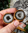 Warring States Agate Geode with Clear Druzy Quartz and Fiery Banding for Protection and Spiritual Awakening - Crystals & Reiki