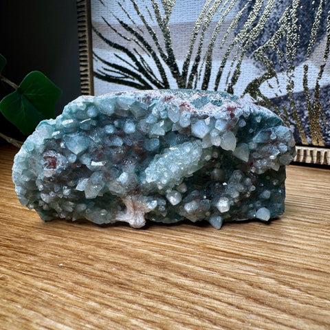 Super Rare Green Druzy Chalcedony with Apophyllite & Calcite 104g - Crystals & Reiki