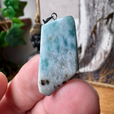 Genuine Larimar Pendant 8.83g with 925 Sterling Silver Hoop - Crystals & Reiki