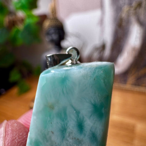 Genuine Larimar Pendant 8.83g with 925 Sterling Silver Hoop - Crystals & Reiki