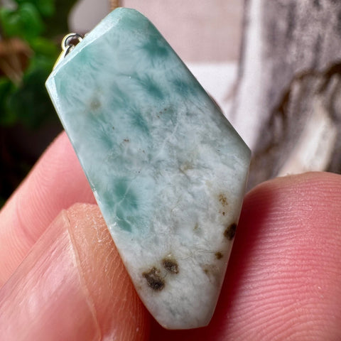 Genuine Larimar Pendant 8.83g with 925 Sterling Silver Hoop - Crystals & Reiki