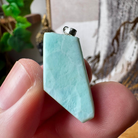 Genuine Larimar Pendant 8.83g with 925 Sterling Silver Hoop - Crystals & Reiki