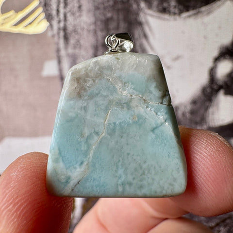 Genuine Larimar Pendant 11.31g with 925 Sterling Silver Hoop - Crystals & Reiki