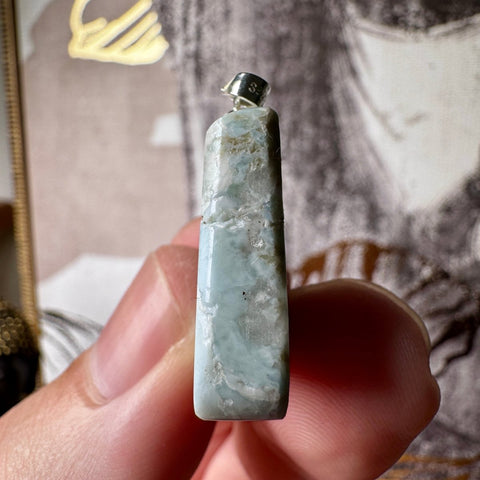 Genuine Larimar Pendant 11.31g with 925 Sterling Silver Hoop - Crystals & Reiki